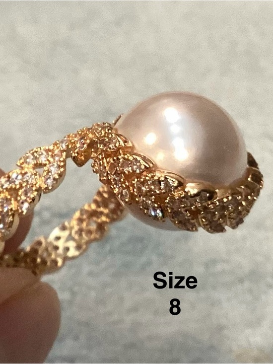 Jewelry - Gold Pearl Ring with Pave Crystal Accents - Women Jewelry